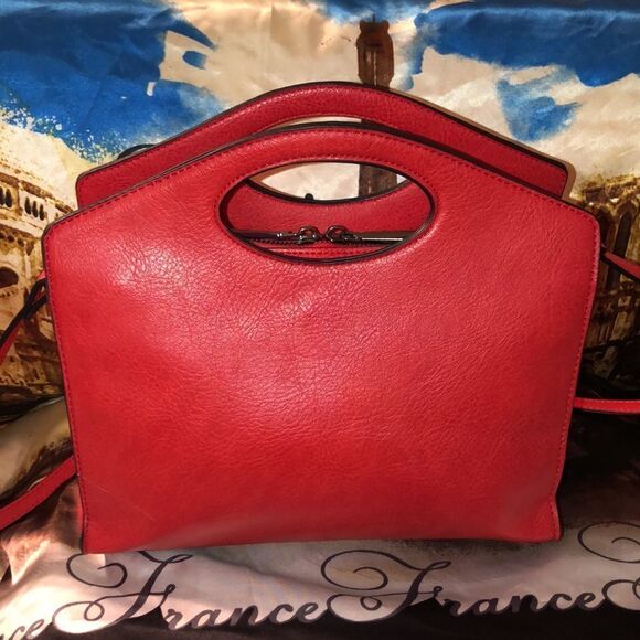 Red Gun Faux Leather Crossbody Convertible Satchel Purse with Handles - Picture 2 of 14